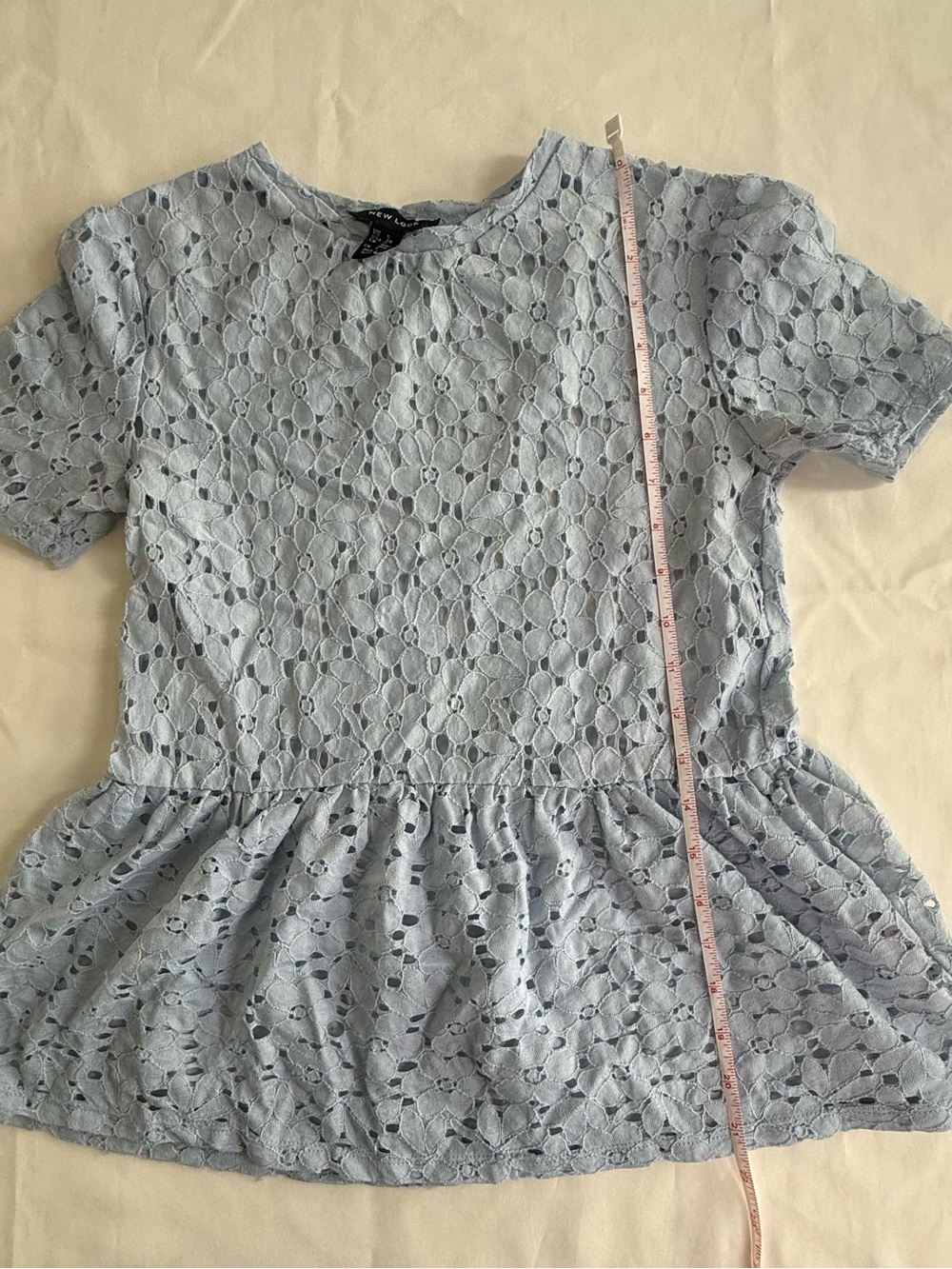 New Look Pale Blue Lace Peplum Top